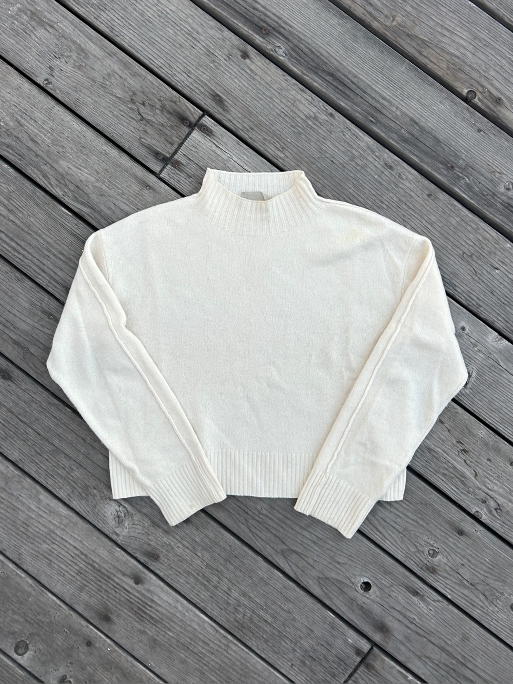 Everlane 100% Merino Wool Ivory Mockneck Sweater Small Womens